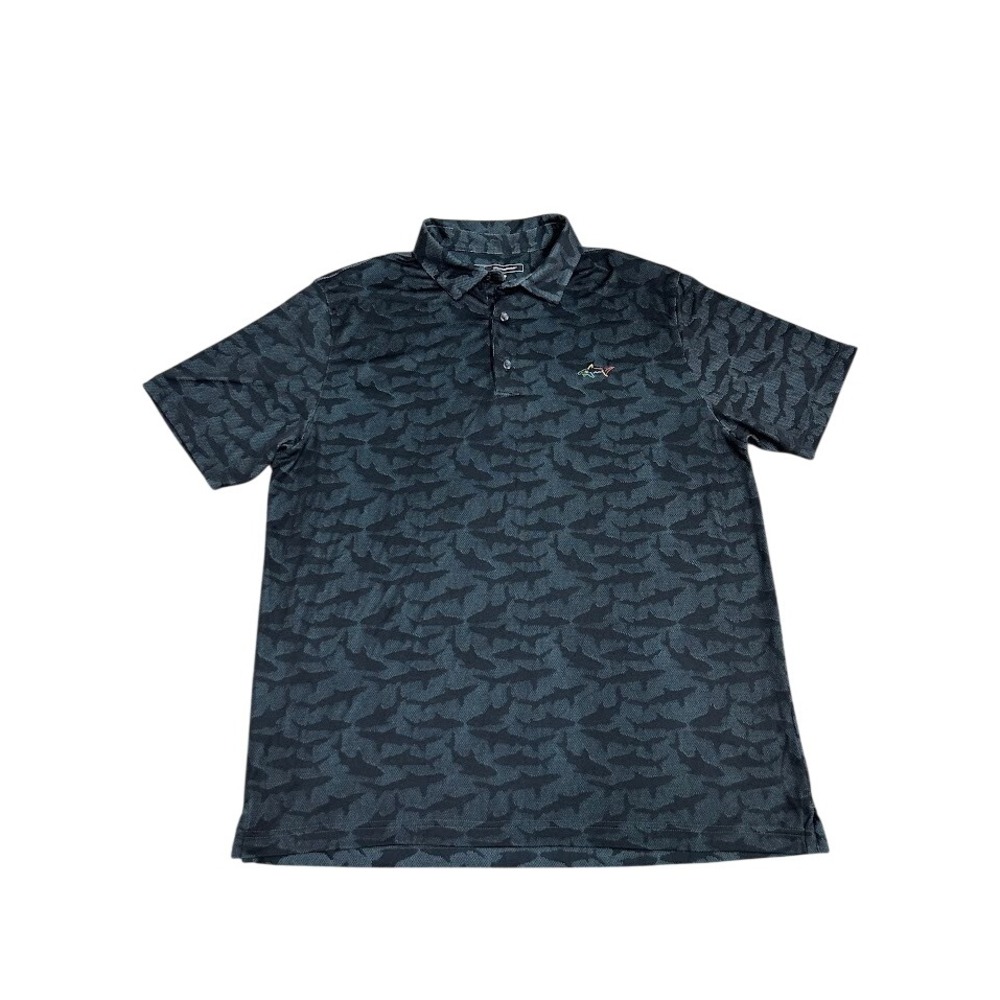 Greg Norman Mens XL Shark Camo Polo Shirt Teal Black Performance Golf